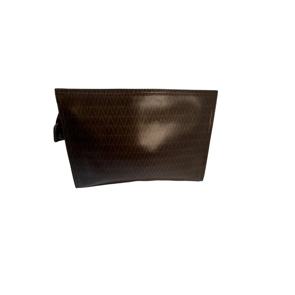 Authentic Valentino Monogram Clutch Bag Brown & Gold Faux Leather Zip Closure 11